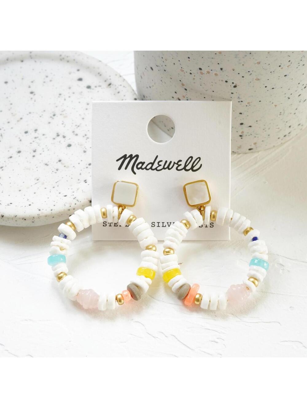 Madewell Puka Shell Hoop Earrings Neon Coral Multi